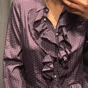 LOVE MOSCHINO BLOUSE PURPLE DOT SZ 4 RUFFLE COLLAR